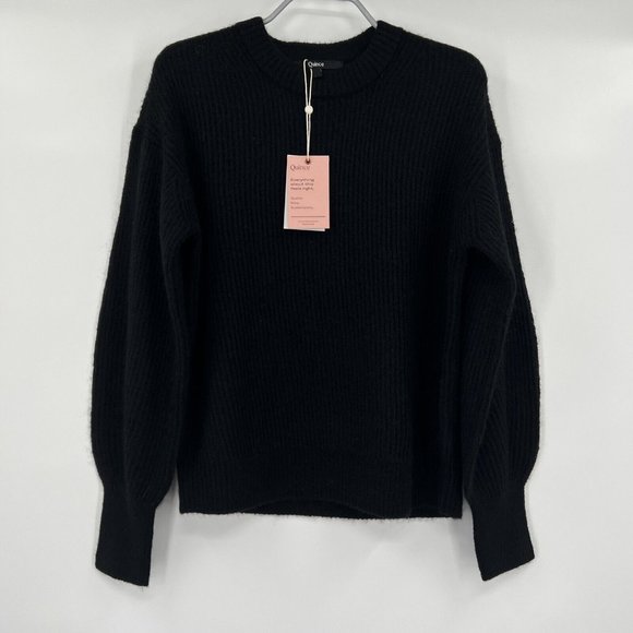 Quince Women's Black Baby Alpaca-Merino Wool Crew Neck Pullover Sweater sz M NWT - Picture 1 of 4